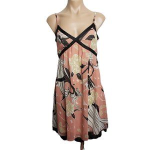 Ju's Sleeveless Dusty Pink Black Whimsical Peak A Boo Lace Hem Dress Size M